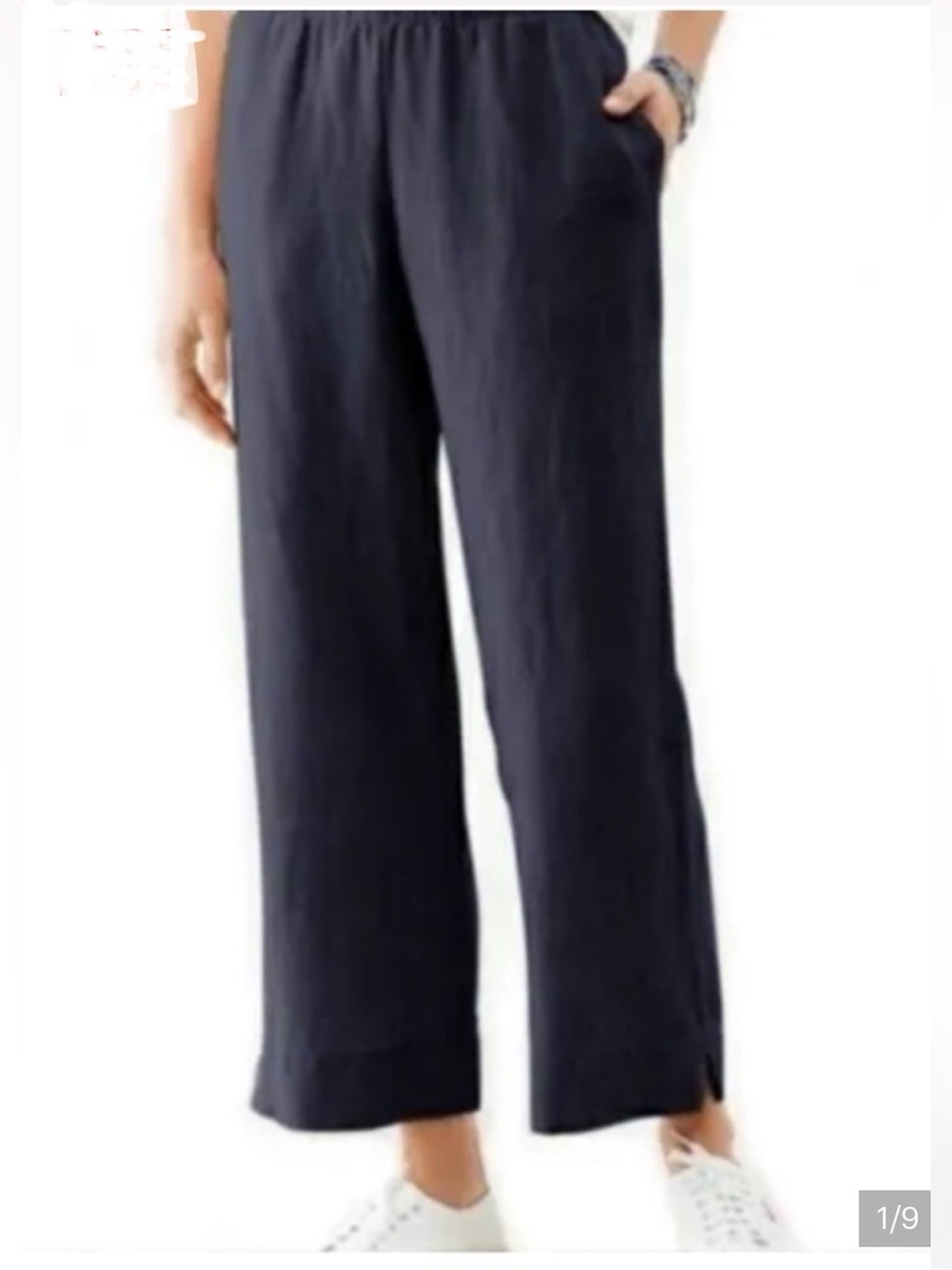 PJ.Jill black linen pull on elastic waist Lagen look coastal grandma crop pants